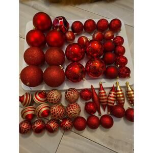 Christmas Red Matte, Shiny & Glitter‎ Ball Ornament Lot 51